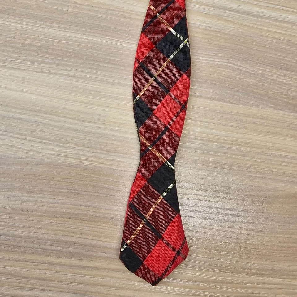 VINTAGE 50s Lumberjack Wool Self Bow Tie Mens Red Black Plaid Tartan Holiday Ivy - Image 2 of 4