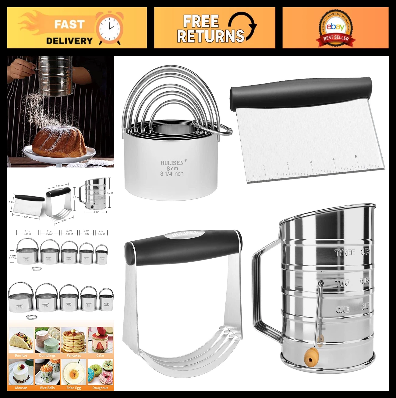 Professional Baking Tools Set - Pastry Cutter, Dough Blender & Flour Sifter, 4 P