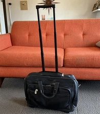 Leather Rolling Case Laptop Overnight Bag Carry On Black