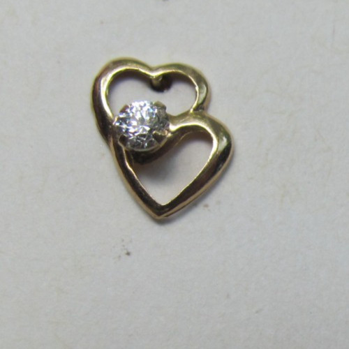 SINGLE Solid 14k Yellow Gold Double Heart Stud Ea… - image 10