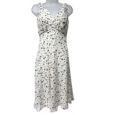 Adrianna Papell Dress Size 4 Polka Dot Cream Sleeveless Pleated V-Neck Chiffon