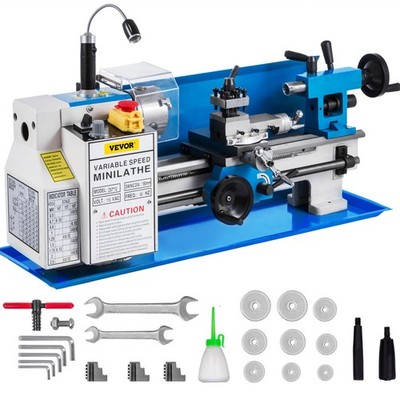 VEVOR Bench Top Mini Metal Milling Lathe 7x12 Variable Speed 0-2250 RPM w/ Lamp