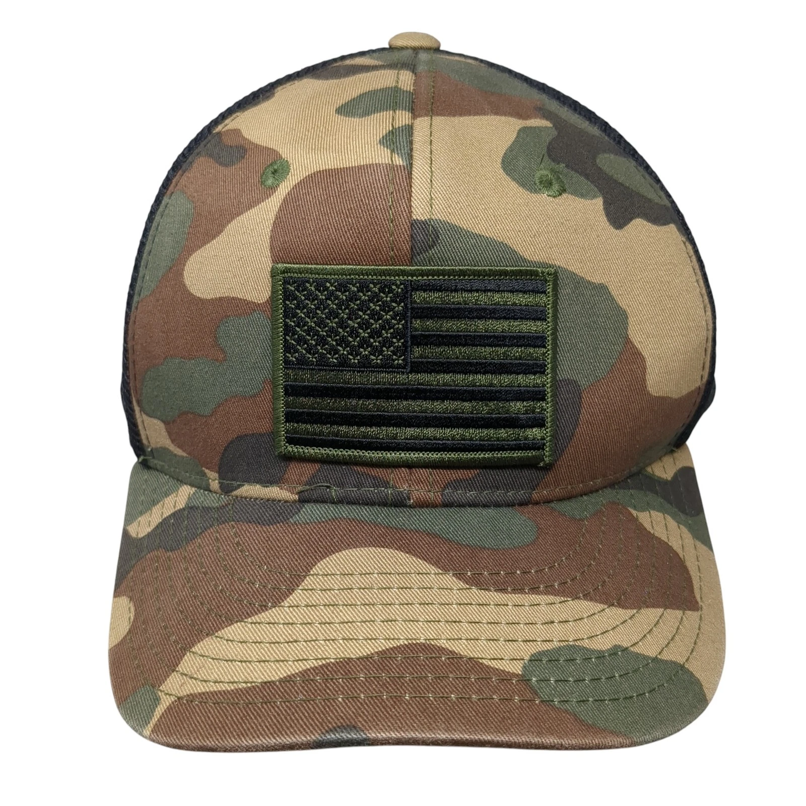 U.S. Flag Snapback Trucker Hat Multi One Size Adjustable Mesh Back Camo 6 Panel