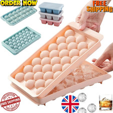 3D Round Ice Cube Tray Mould with Lid - Diamond Spherical Ice Ball Maker UK
