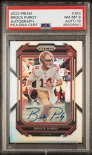 2022 Panini Prizm Brock Purdy #353 RC Auto Silver Prizm PSA 8 Auto 10