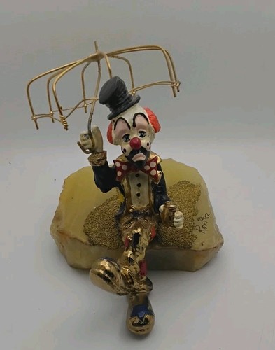 Ron Lee Hobo Clown with Umbrella Figurine Rainy Day Blues Gold Plated Sculpture