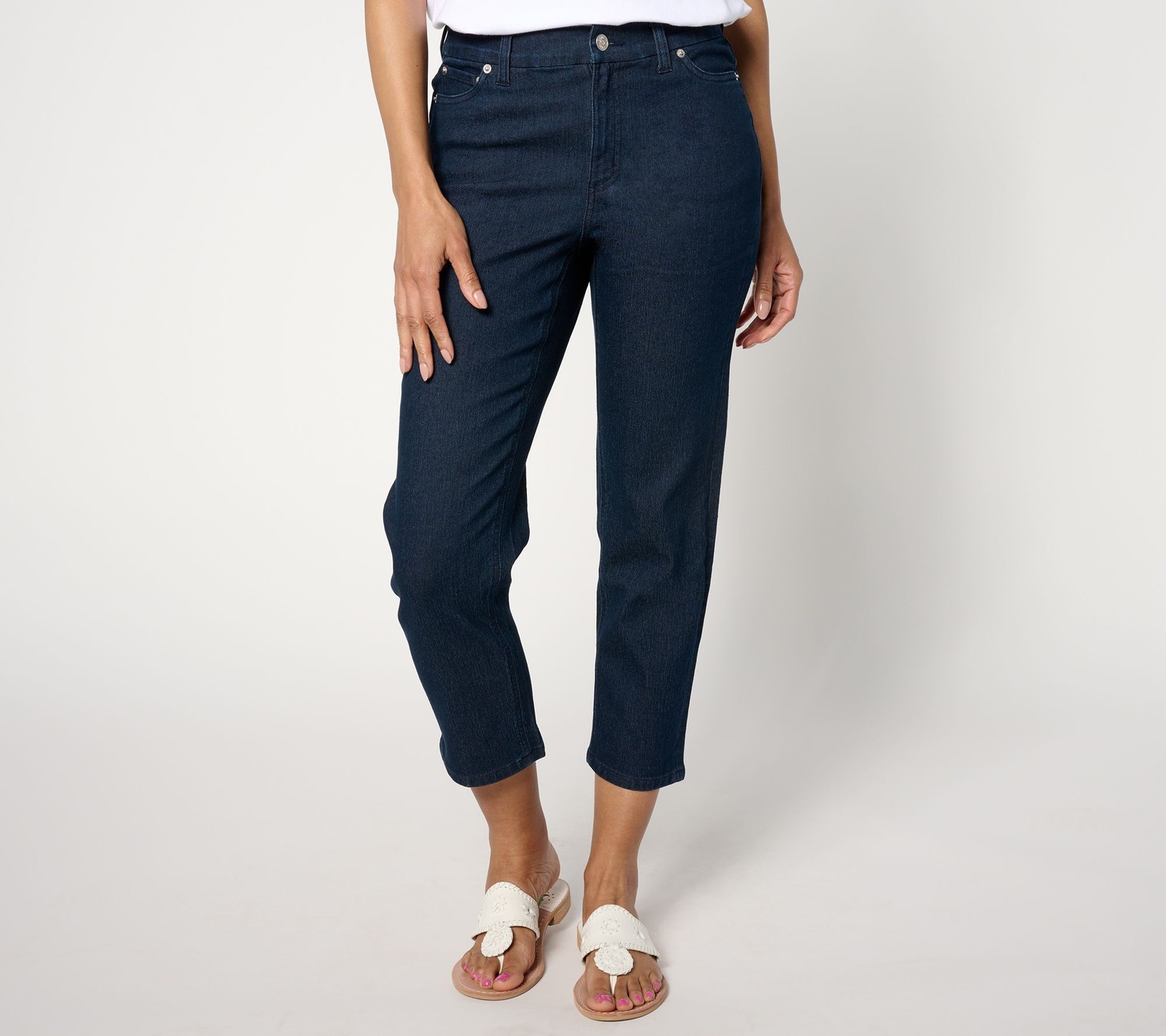 Denim & Co. Women's Pants Sz 14 Indigo Straight Leg Cropped Jean Blue A653561