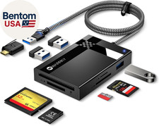 SD Card Reader 7 in 1,  Dual Connector USB3.0/USB C, 2.5FT Nylon Cable Memory