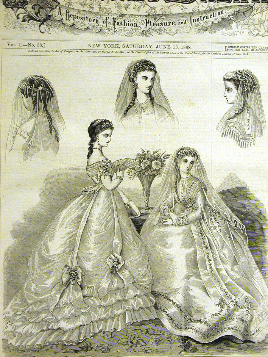 Victorian LADIES BRIDAL DRESSES & HAIR STYLES 1868 Art Matted | eBay