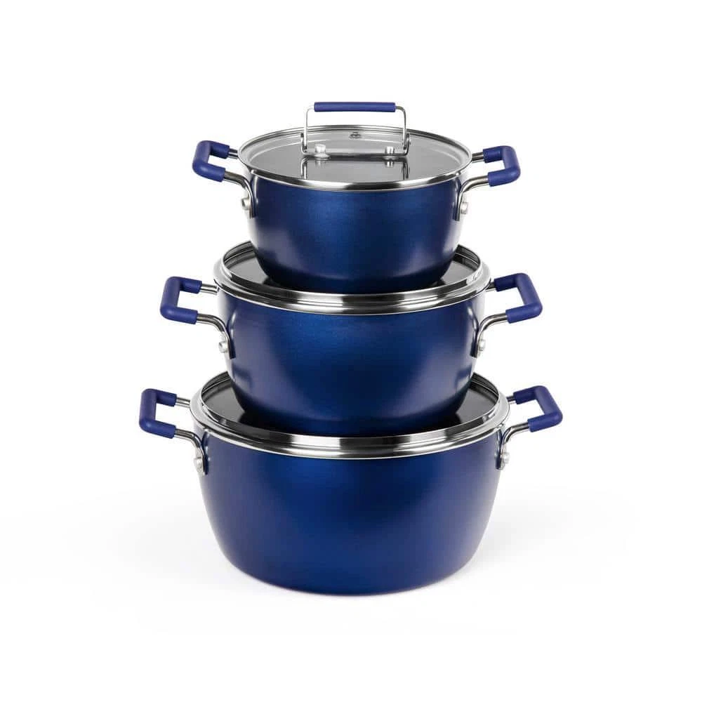 Granitestone Nesting Pots Blue Aluminum Nonstick Diamond Mineral Coating 6-Piece