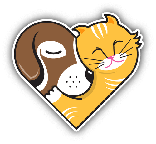 Cat And Dog Embrace Love Heart Car Bumper Sticker Decal 5" x 4" - 第 1/1 張圖片