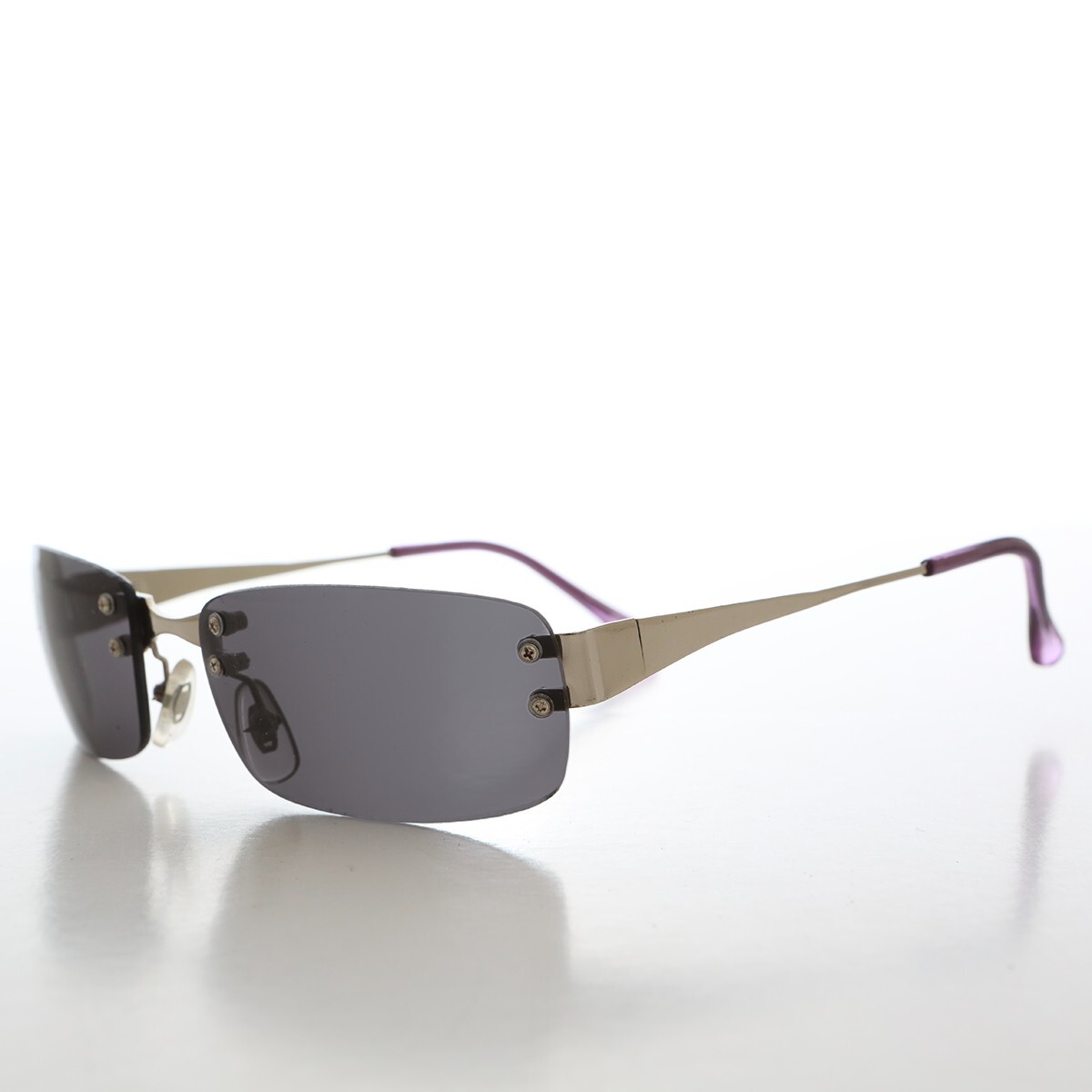 90s Silver Rimless Rectangular Sunglasses with Gray Lens - Corby
