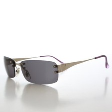90s Silver Rimless Rectangular Sunglasses with Gray Lens - Corby