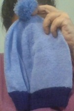 handmade knit handknit child hat wool blue new