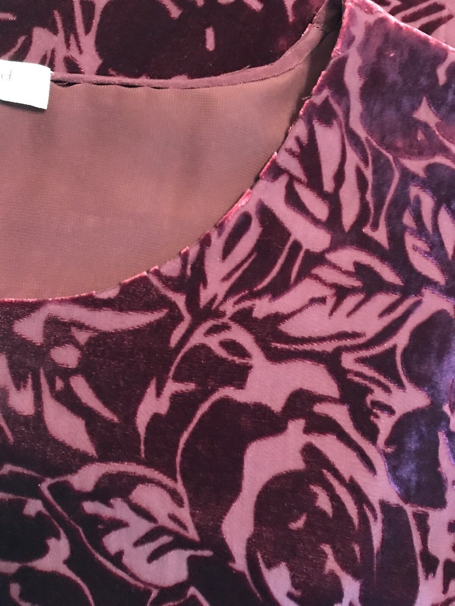 Robe Wilfred Aritzia En Velours Fleuri Violet/vin - Taille XS Ample, Avec Soie, Occasion Très Bon état