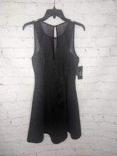 $320 Guess Women's Black Scoop-Neckline Illusion Scuba Fit & Flare Dress Size 6