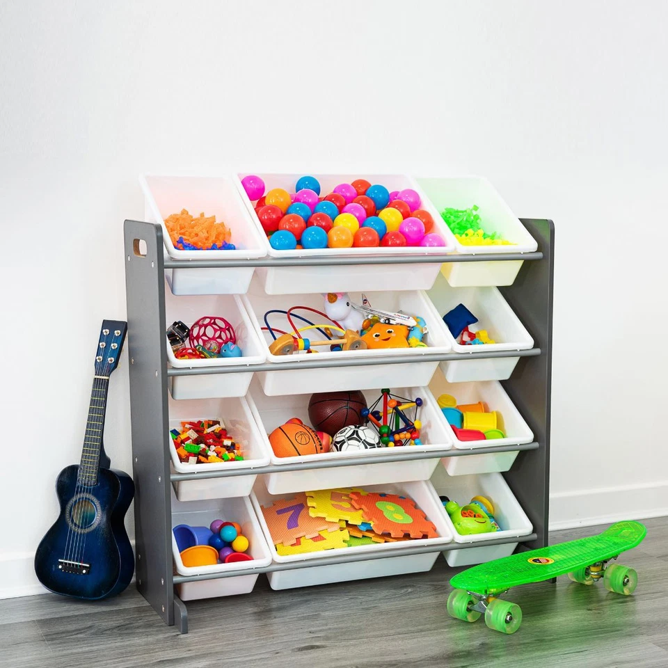 Unidade de armazenamento de Crianças De Madeira Infantil Estante Toy Box 12 Cubo 4 camadas Banheiras Caixa Uk - Imagem 4 de 4