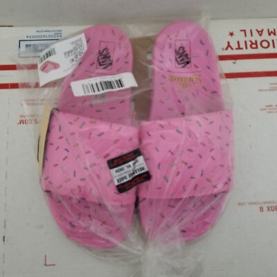 Vans The Simpsons Donut Slides Sandals Flip Flops Pink Mens Size 10 NEW 