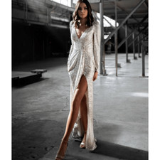 Mac Duggal SEQUINED LONG SLEEVE GOWN Sz 4