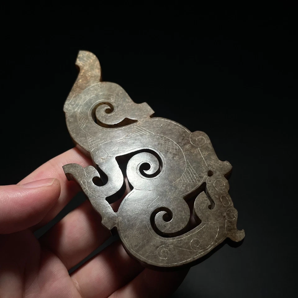 Raro dragón de jade chino dragón en espiral dinastía Han 206 a.C.-220 d.C. Foto 3 de 4