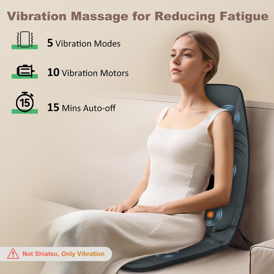 Vibration Back Massage Chair Pad With Heat - 10 Motors, 2 Heat Levels, For Recliner & Office Chair Chair Massagers Vibration Back Massage Chair Pad With Heat - 10 Motors, 2 Heat Levels, For Recliner & Office Chair Chair Massagers