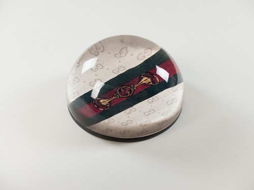 GUCCI white horsebit logo print clear glass paperweight stationery authentic