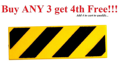  NEW Lego Tile 1 x 3 with Black Danger Stripes Pattern