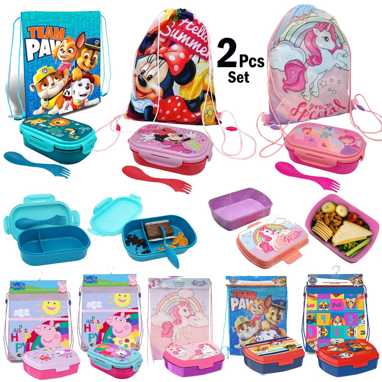 Juego de viaje de 2 piezas de bolsa con cordón y lonchera regalo para niños escuela deportes natación picnic