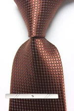 Classic Checks Plaids Brown Silver JACQUARD WOVEN 100% Silk Men's Necktie Tie
