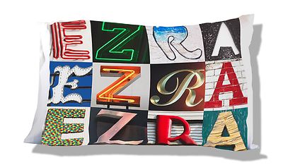 EZRA Personalized Pillowcase featuring photos of sign letters