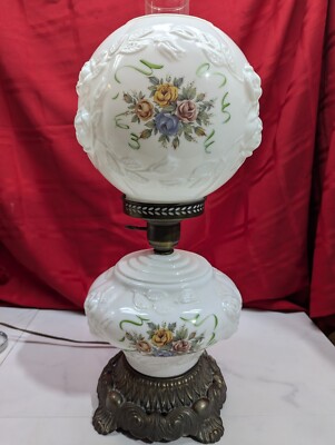 Vintage Phoenix Gone With The Wind Wild Rose Three 3-Way Parlor Table Lamp 21''
