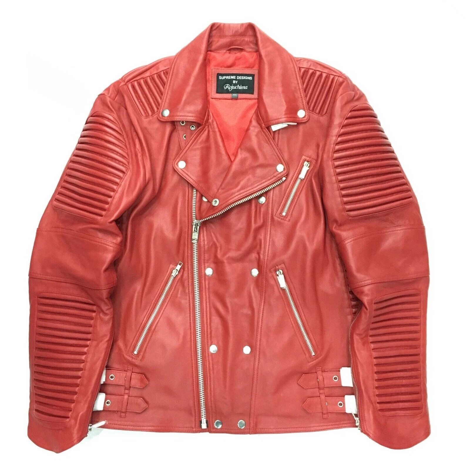GIACCA IN PELLE MOTO BIKER SUPREME DESIGN 100% PELLE TAGLIA 3XL ROSSA