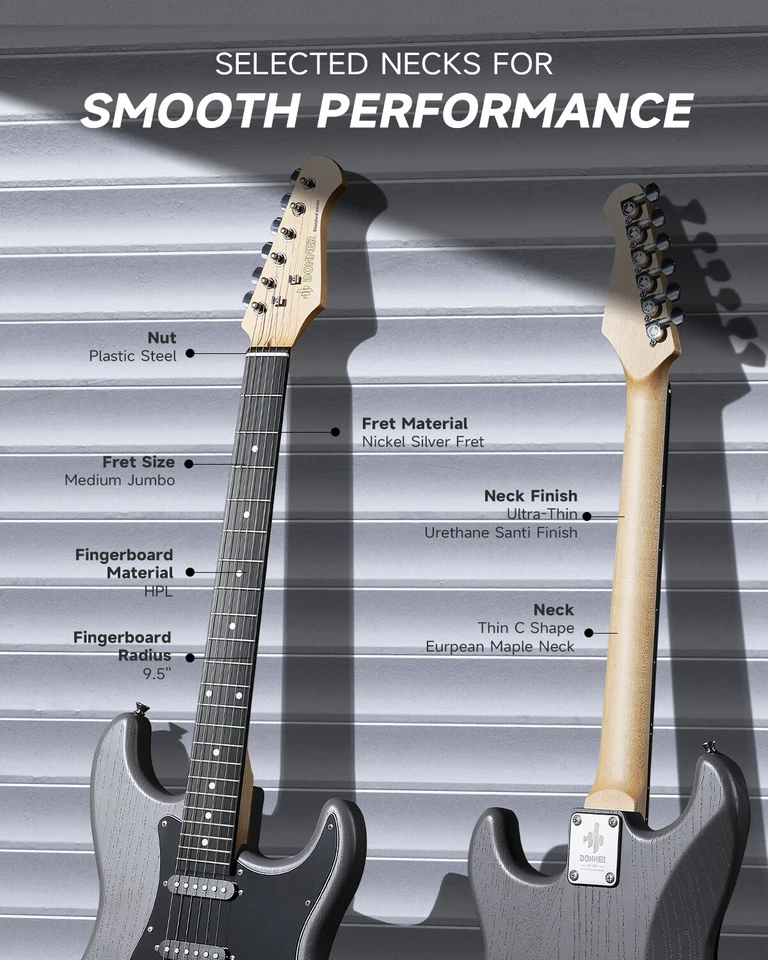 Donner DST-80 Electric Guitar Solid Body S-S-S Pickups Wood Grain Amplifier Set - image 2 of 4