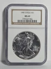 1987 American Silver Eagle Ngc Ms69 "Very Nice Coin" #581