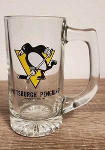 Vintage 1991 Pittsburgh Penguins Glass Mug NHL Hockey 