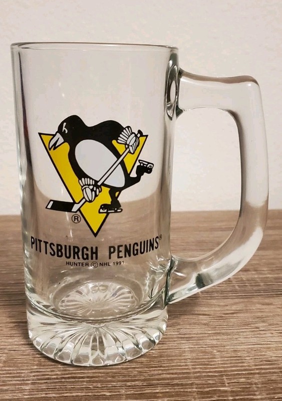 Vintage 1991 Pittsburgh Penguins Glass Mug NHL Hockey 