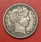 1916 D Barber Silver Quarter, VF+.