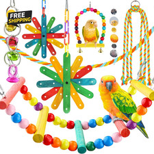 8 Pcs Bird Toys for Parakeets with Colorful Ladder Hammock Bird Cage