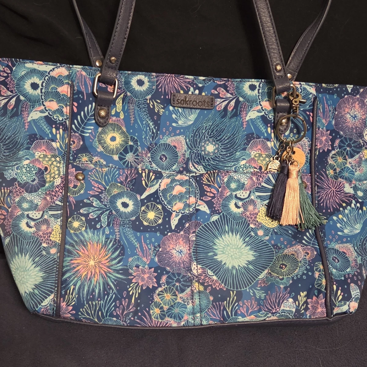 Sakroots Crossbody Bag Navy Blue Floral Sea Life Print Artistic Colorful Beachy Banyan Basic Crossbody Bag in Fruit Paradise EcoTwill – The Sak main image 3