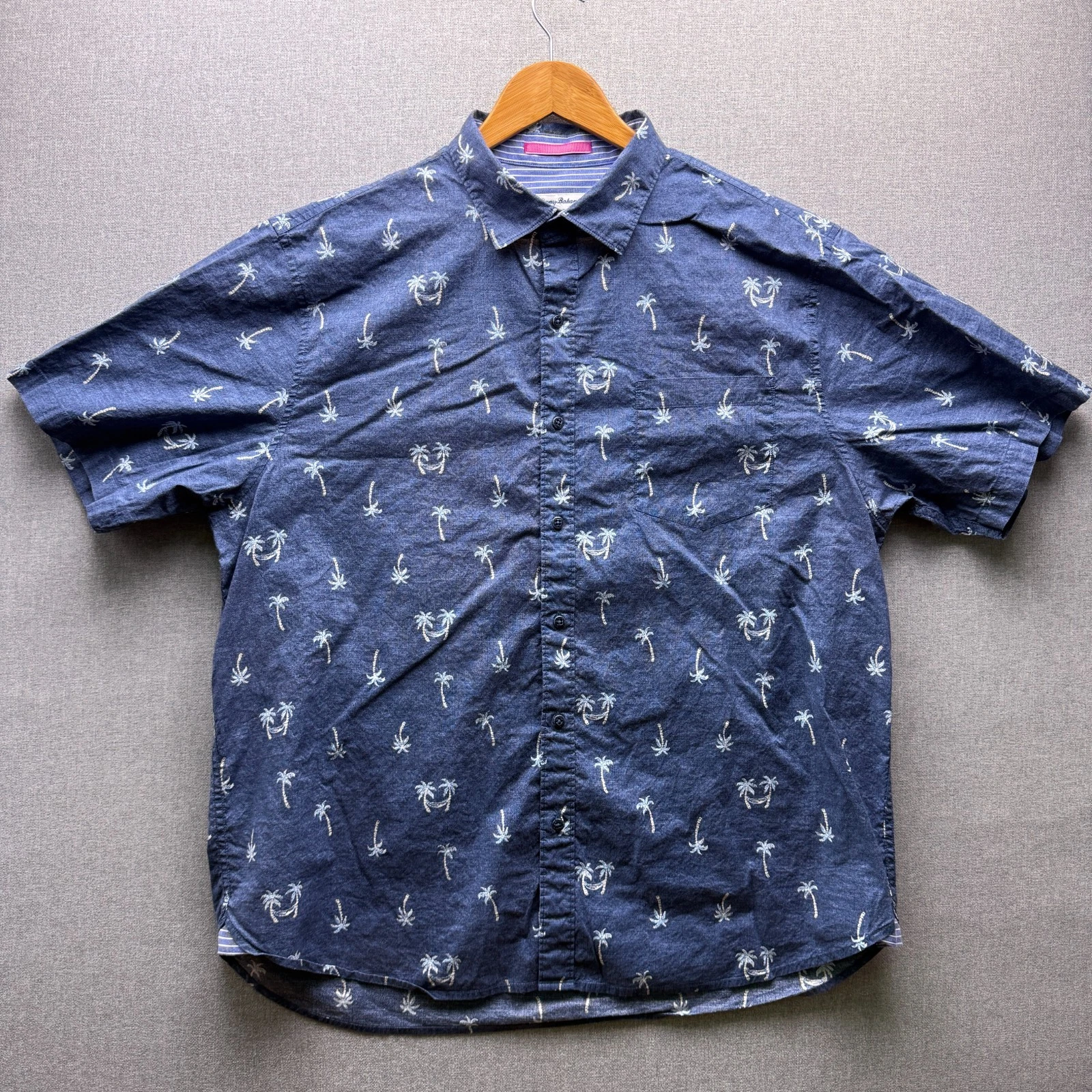 Tommy Bahama Button Down Mens XL Palm Tree Hammock Print Short Sleeve Shirt