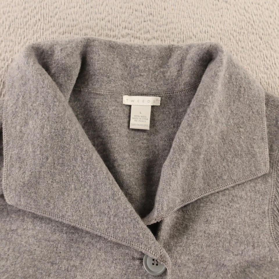 Твиды свитер женщин L серый 100% шерсти кнопка вверх ребристый рукав кардиган куртка - Изображение 2 из 4