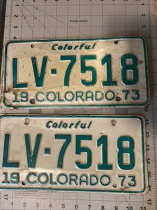VTG Vintage 1973 Colorado Colorful License Plate PAIR # LV-7518 SHIPS FREE NOW