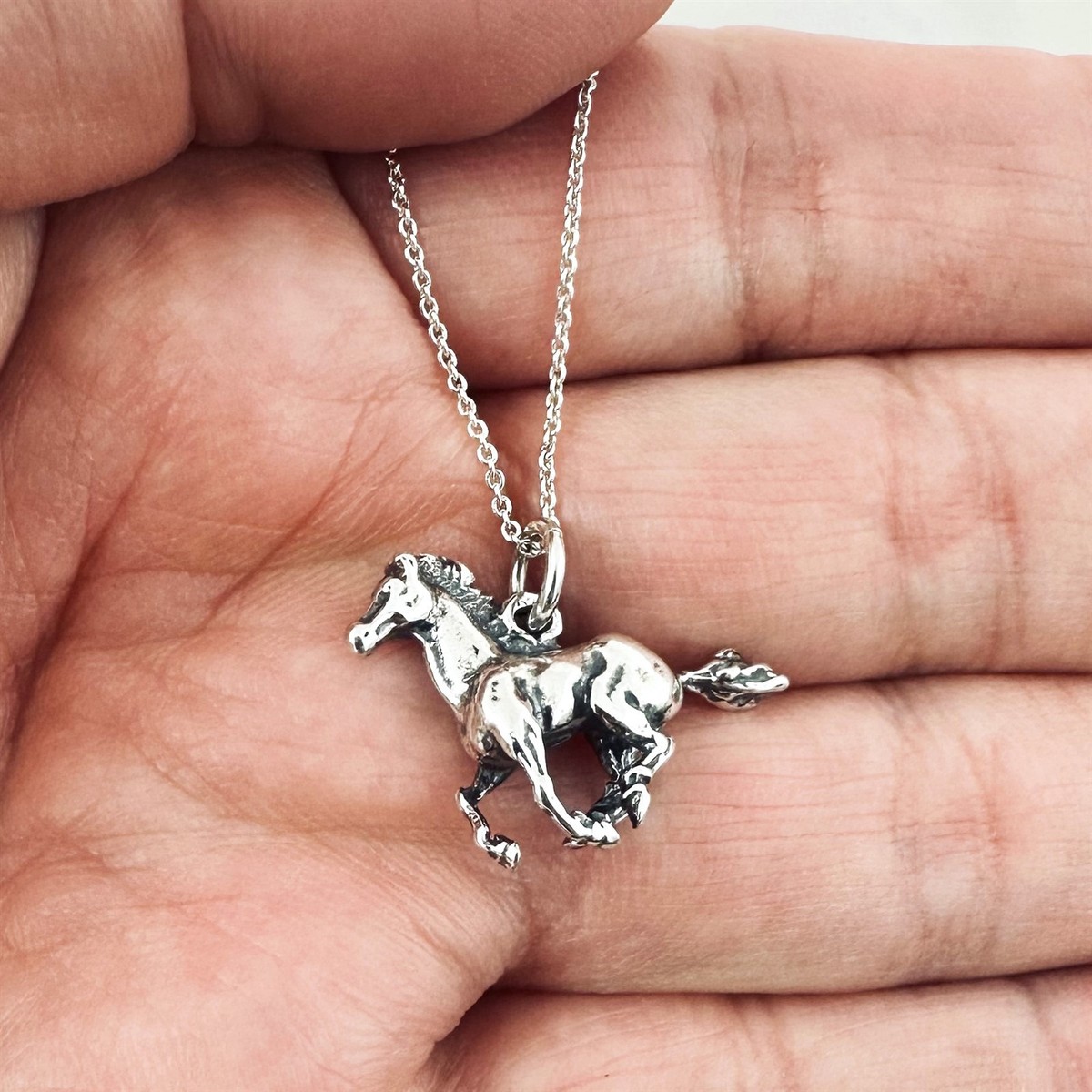 Silver Horse Necklace 925 Sterling Silver Stallion Mustang Pony 
