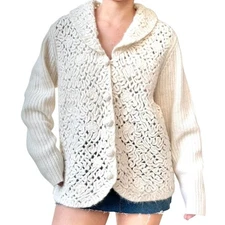 VTG Coldwater Creek Wool Angora Blend Cardigan Sweater L Shawl Collar Textured