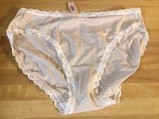 New Victoria  s Secret High Leg Brief Panties Size Large 2013 Lace Trim Striped