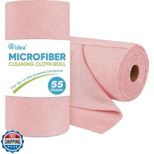 AIDEA Microfiber Cleaning Cloth Roll, 55 Sheets, Pink Towel, Microfiber Towel