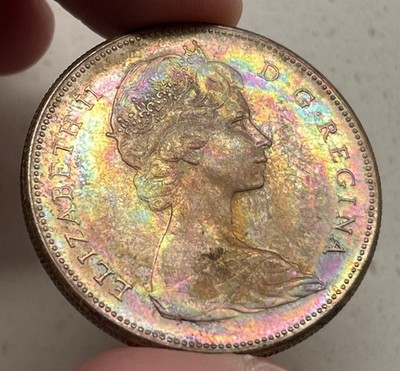 1967 Canada Silver Dollar - Full Spectrum Rainbow Toning - Pink Magenta Gold