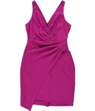 GUESS Womens V Neck Asymmetrical Surplice Dress, Pink, 12