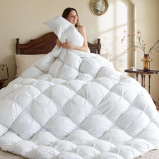 Pinch Pleat Goose down Feathers Fiber Comforter Full/Queen Size All Season-Ultra