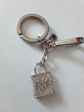 MK Michael Kors Rhinestone Lock Chrome Key Chain some wear